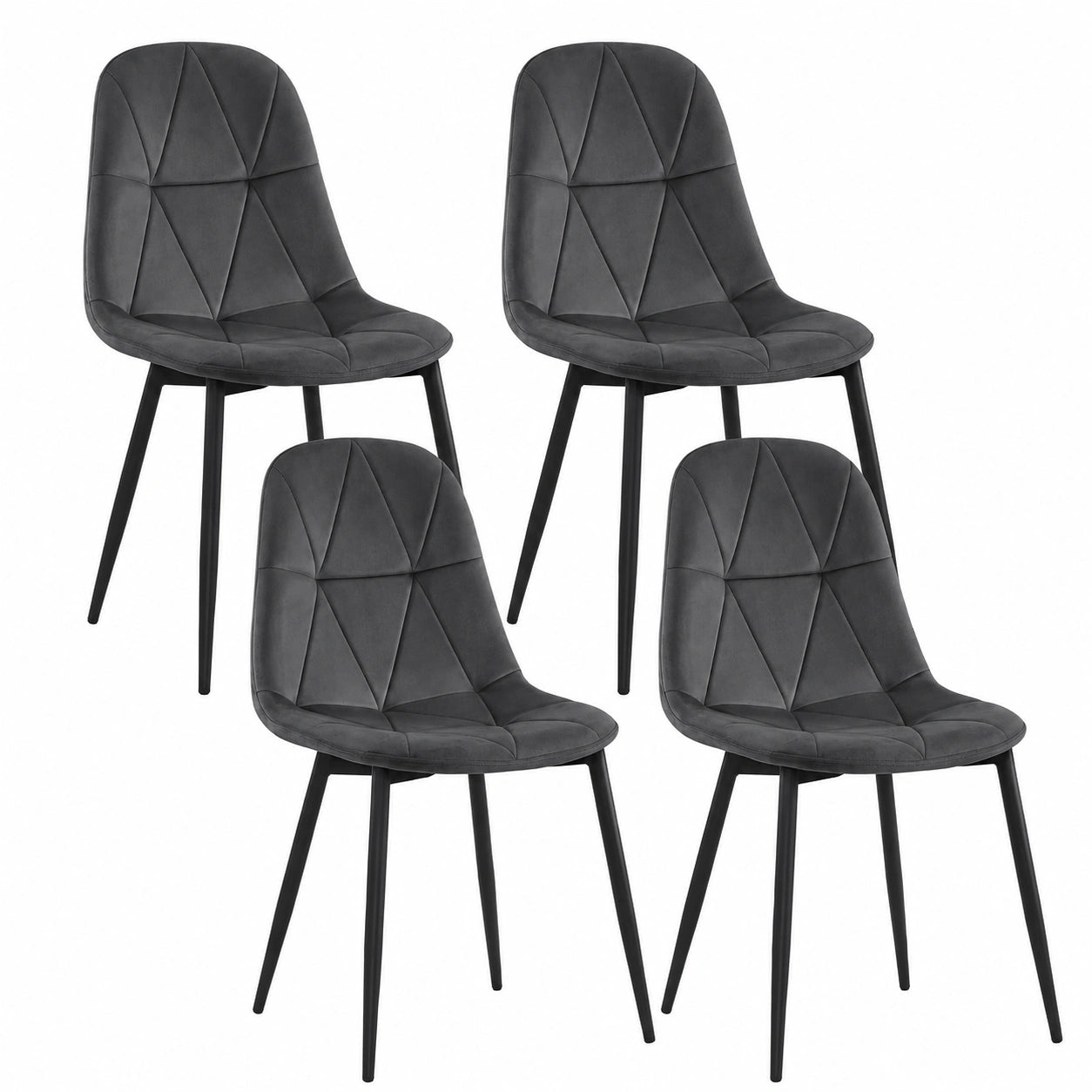 Chaise, rembourré, en métal et velours, coloris gris, pour la salle à manger ou la cuisine