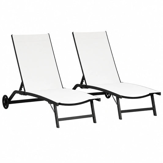 Chaise longue, sur roulettes, en aluminium, coloris crème, pour la terrasse ou le jardin