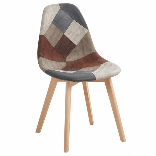 Chaise, en bois massif et tissu, coloris brun, pour la salle à manger ou la cuisine