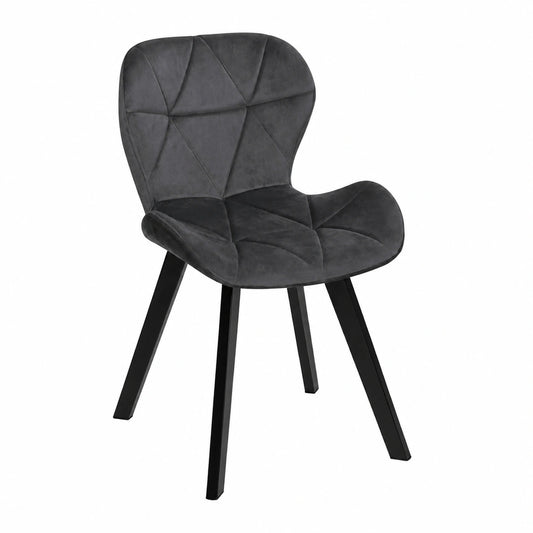 Chaise, en velours, coloris noir et gris, pour la salle à manger ou la cuisine