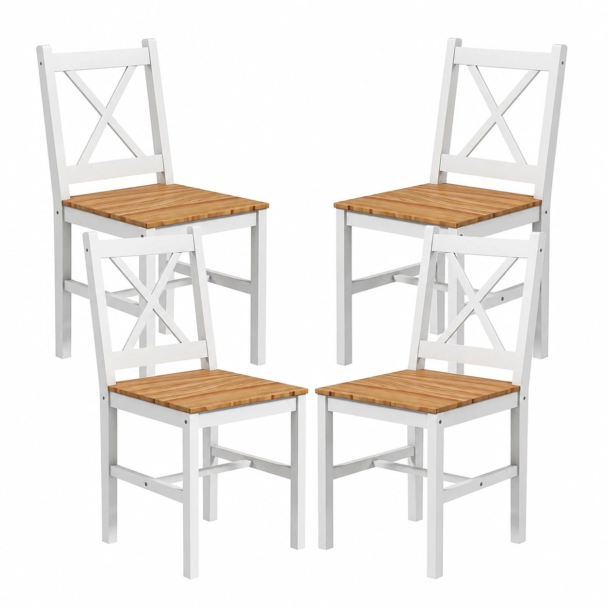 Chaise, coloris blanc et naturel, pour la salle à manger ou la cuisine