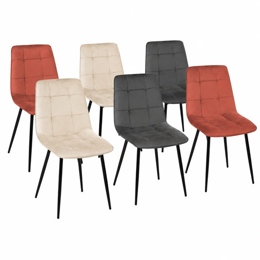 Chaise, en velours, coloris gris et beige, pour la salle à manger ou la cuisine