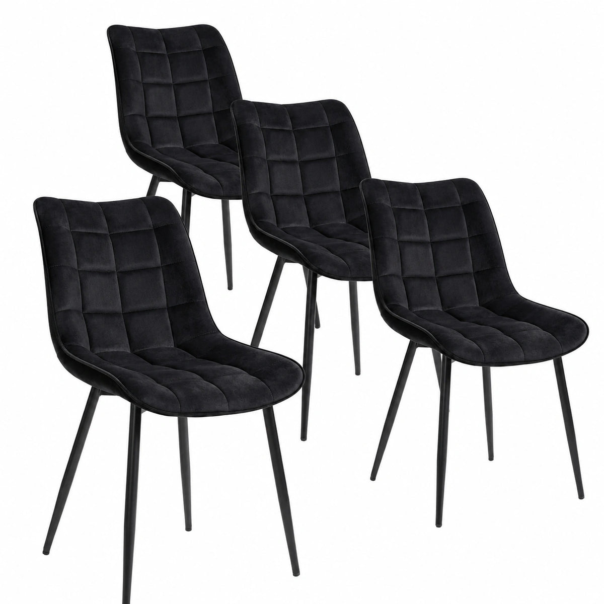 Chaise, en métal et velours, rembourré, coloris noir, pour la salle à manger ou la cuisine