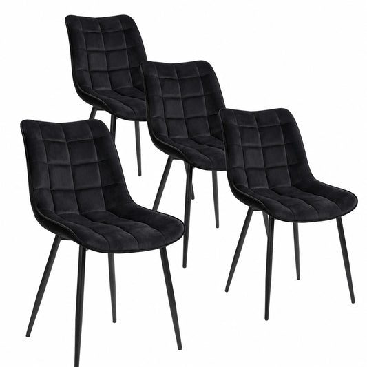 Chaise, en métal et velours, rembourré, coloris noir, pour la salle à manger ou la cuisine