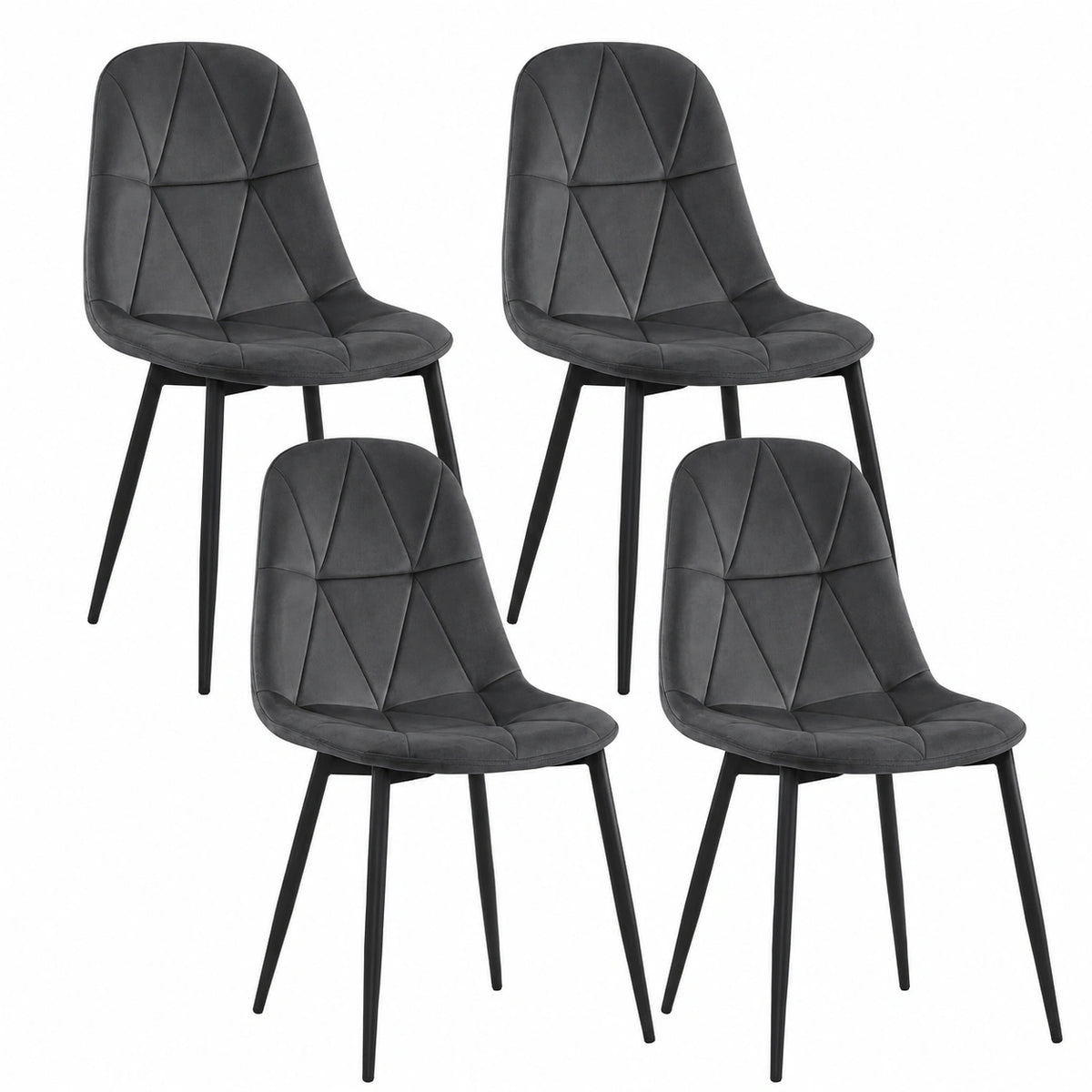 Chaise, rembourré, en métal et velours, coloris gris, pour la salle à manger ou la cuisine