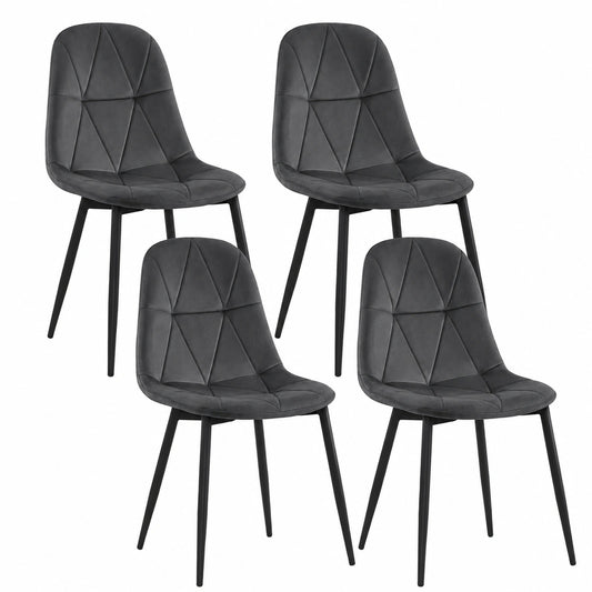 Chaise, rembourré, en métal et velours, coloris gris, pour la salle à manger ou la cuisine