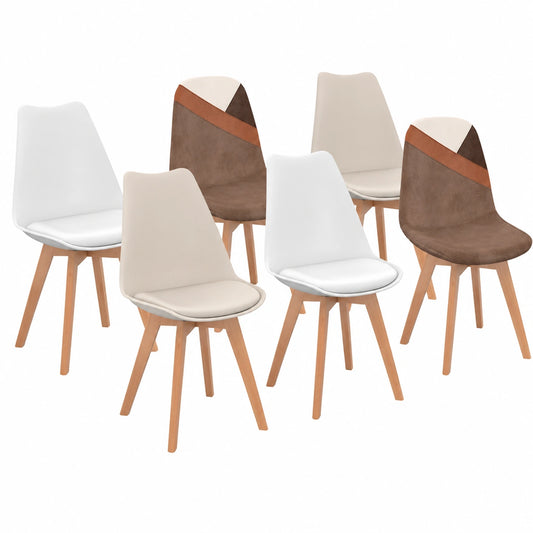 Chaise, en velours, coloris blanc et beige, pour la salle à manger ou la cuisine