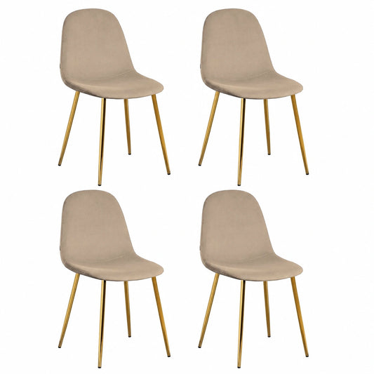 Chaise, en métal et velours, coloris beige et doré, pour la salle à manger ou la cuisine