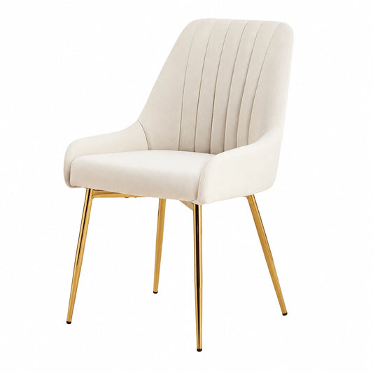Chaise, rembourré, en velours, coloris blanc et doré, pour la salle à manger ou la cuisine