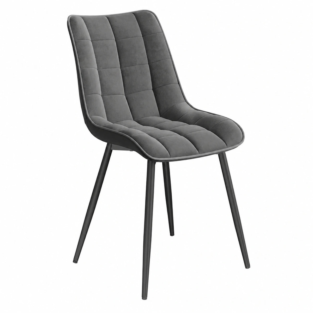 Chaise, rembourré, en métal et velours, coloris gris, pour la salle à manger ou la cuisine