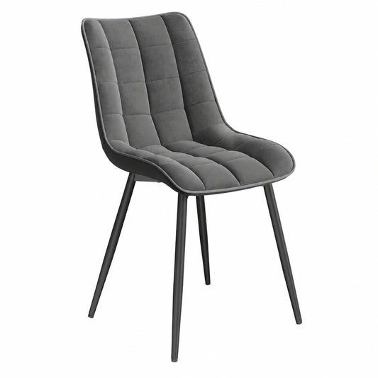 Chaise, rembourré, en métal et velours, coloris gris, pour la salle à manger ou la cuisine