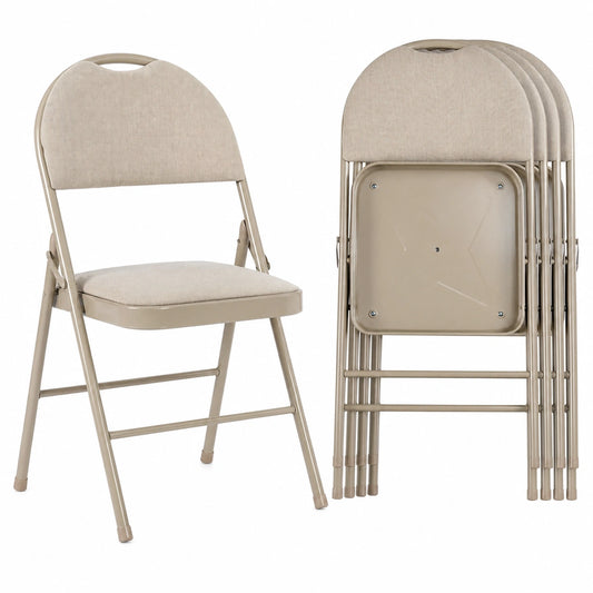 Bureau, pliable, rembourré, en métal et tissu, coloris gris et beige, pour l’espace de travail
