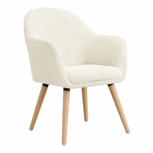 Chaise, rembourré, en bois massif et velours côtelé, coloris beige, pour la salle à manger ou la cuisine